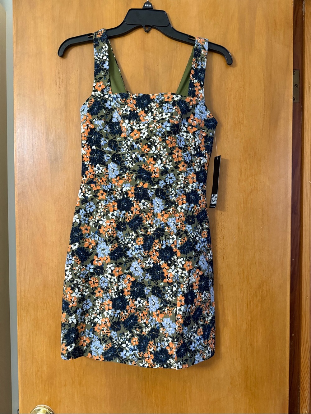 Trixxi Olive Multi-Color Floral Square-Neck Mini Dress